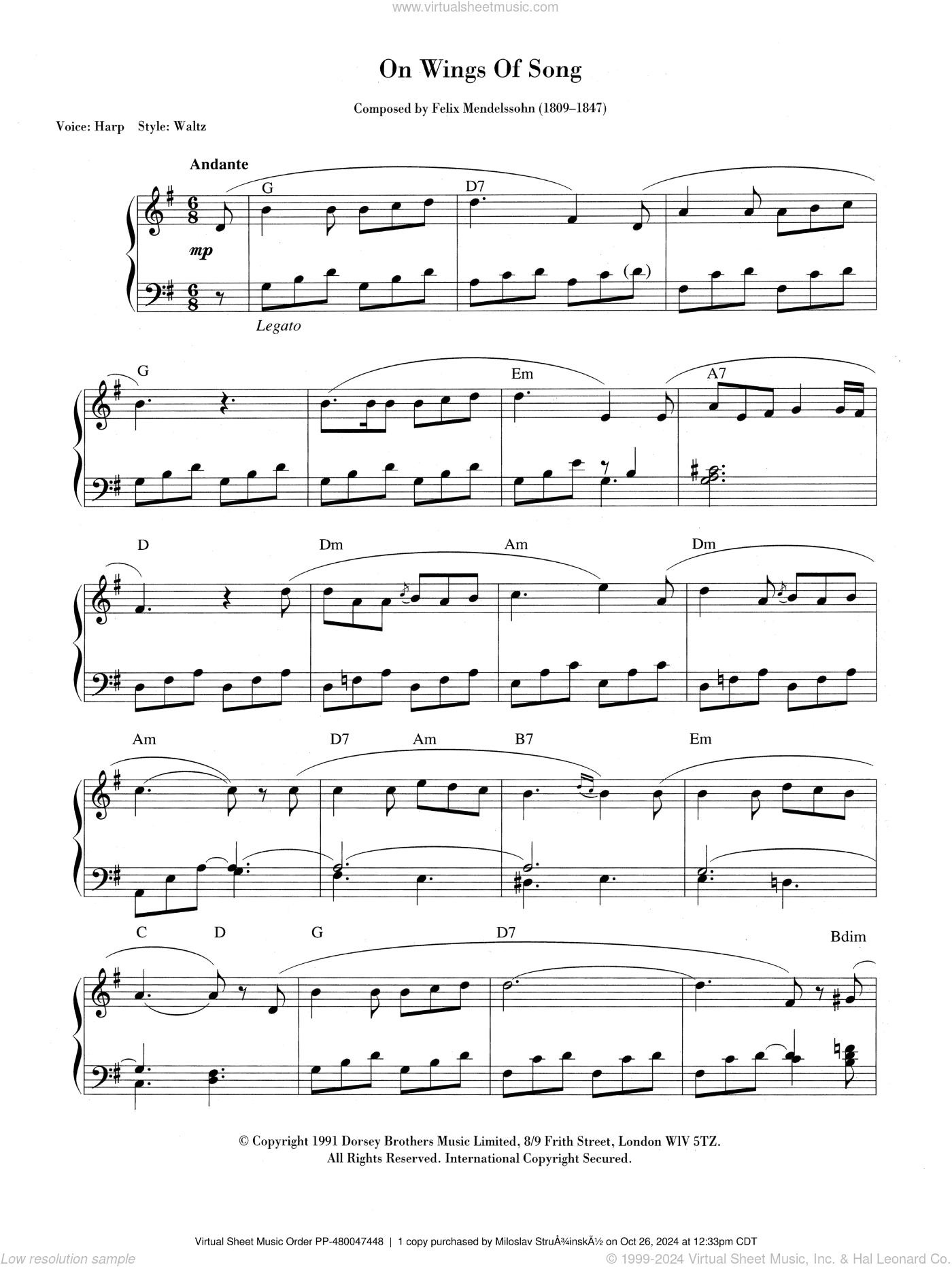 On Wings Of Song, (intermediate)