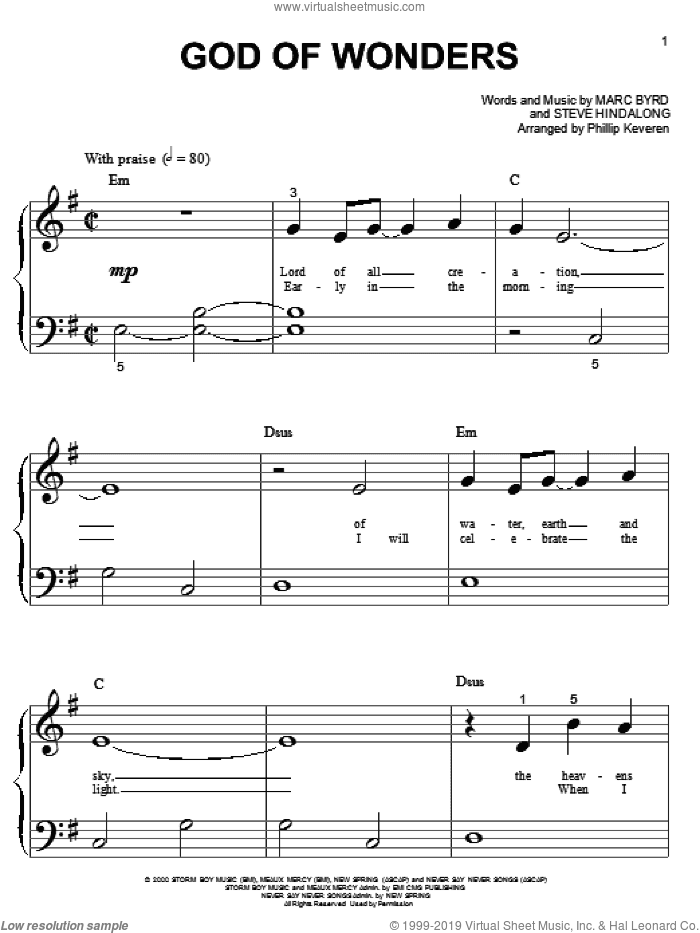 God Of Wonders (arr. Phillip Keveren)