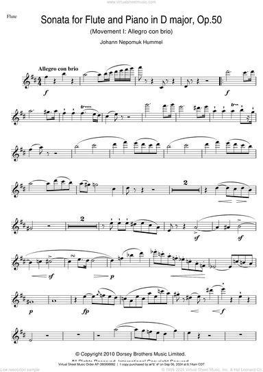 Sonata For Flute And Piano In D Major, Op.50