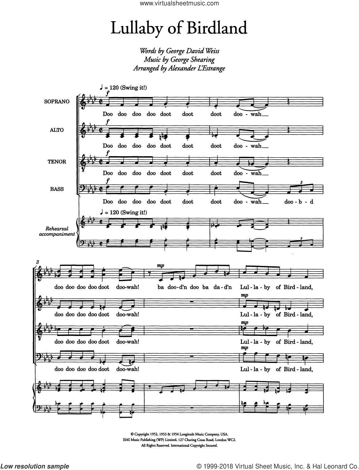 Lullaby Of Birdland (arr. Alexander L'Estrange)