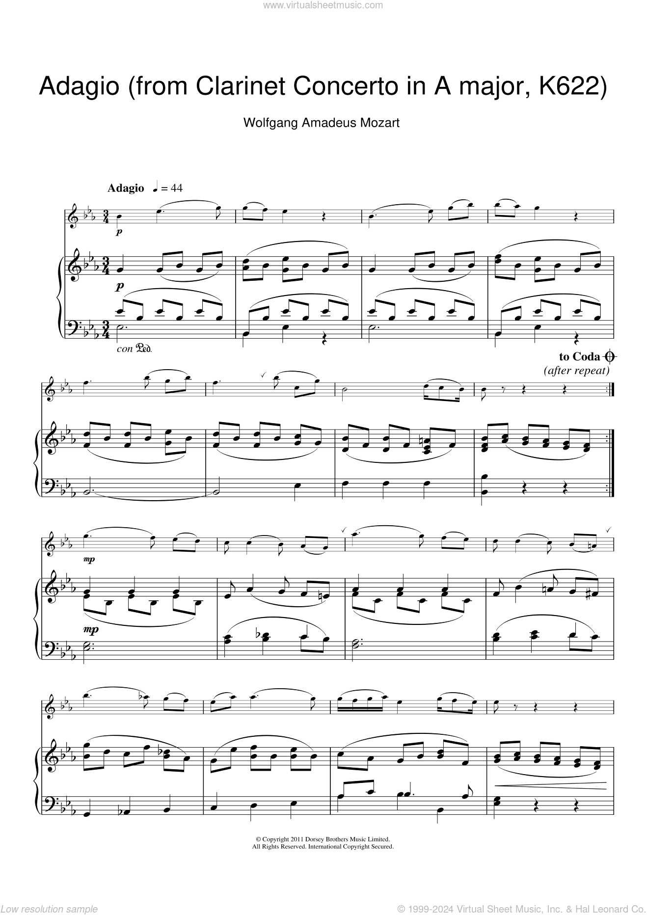 Slow Movement Theme (from Clarinet Concerto K622)