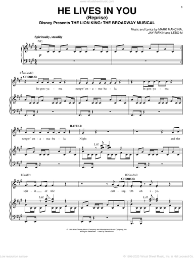 He Lives In You (Reprise) (from The Lion King: Broadway Musical)