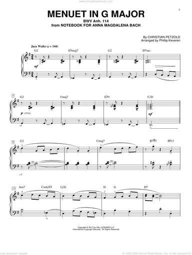 Menuet In G Major, BWV Anh. 114 [Jazz version] (arr. Phillip Keveren)