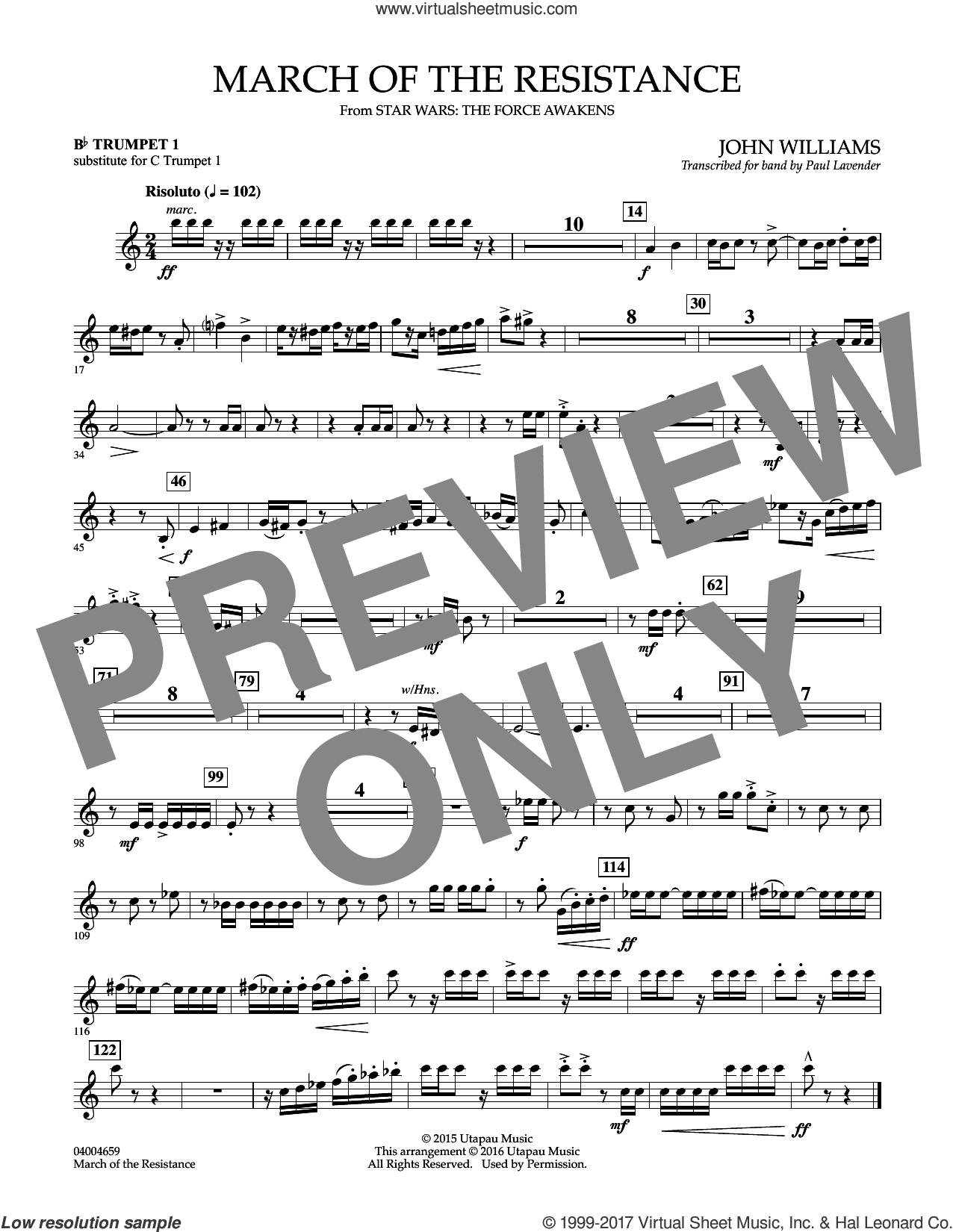 March of the Resistance (from Star Wars: The Force Awakens) - Bb Trumpet Parts