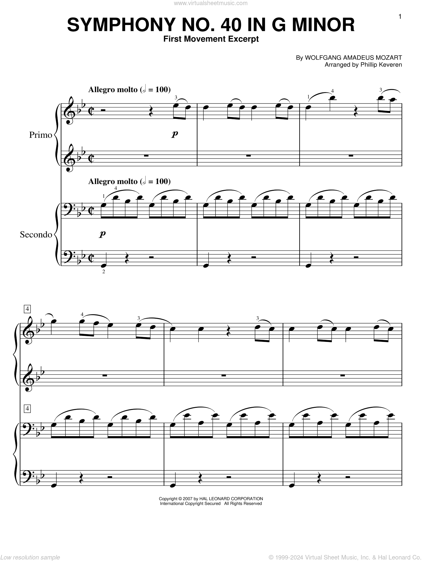 Symphony No. 40 In G Minor, First Movement Excerpt (arr. Phillip Keveren)