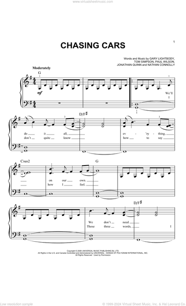 Chasing Cars, (easy)