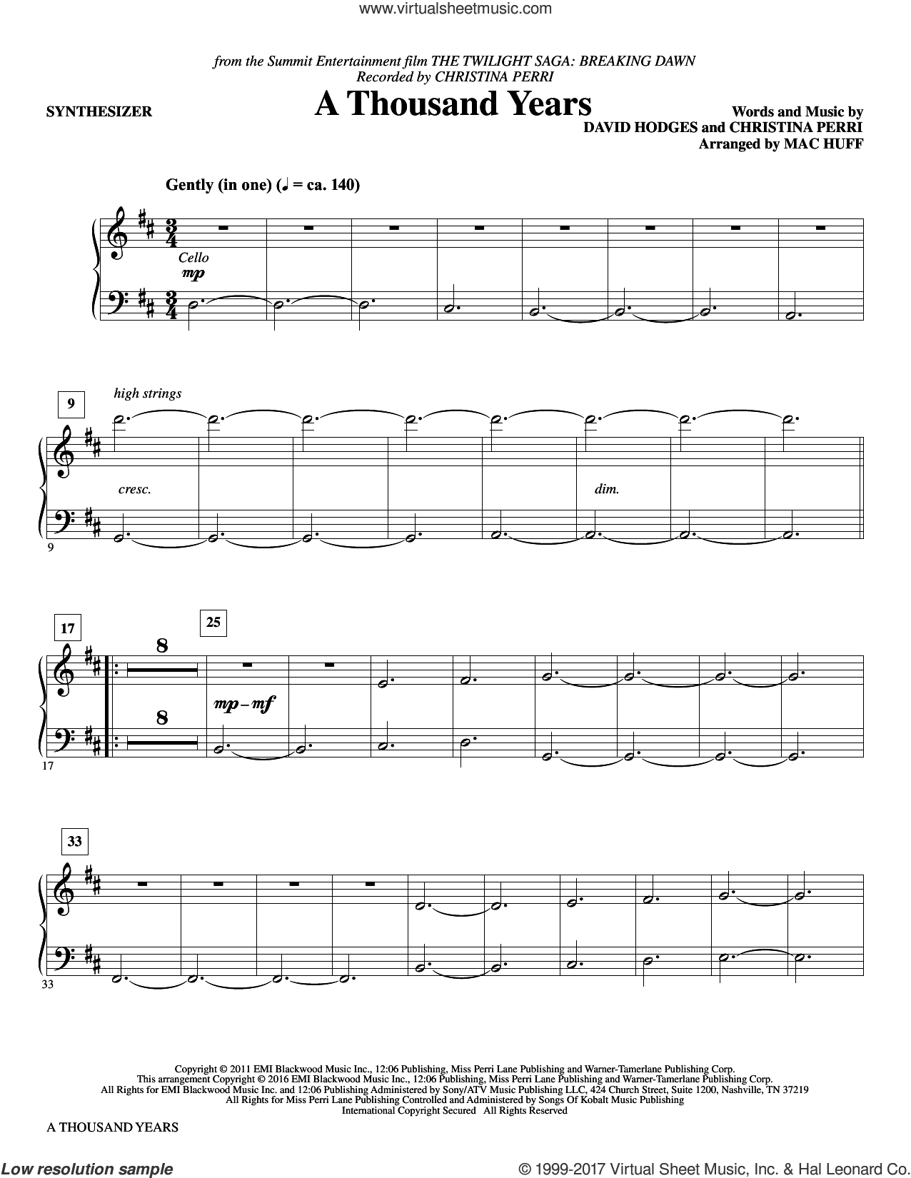 A Thousand Years (arr. Mac Huff) (complete set of parts)