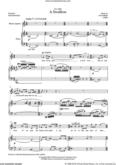 A Swallow (for mezzo-soprano and piano)