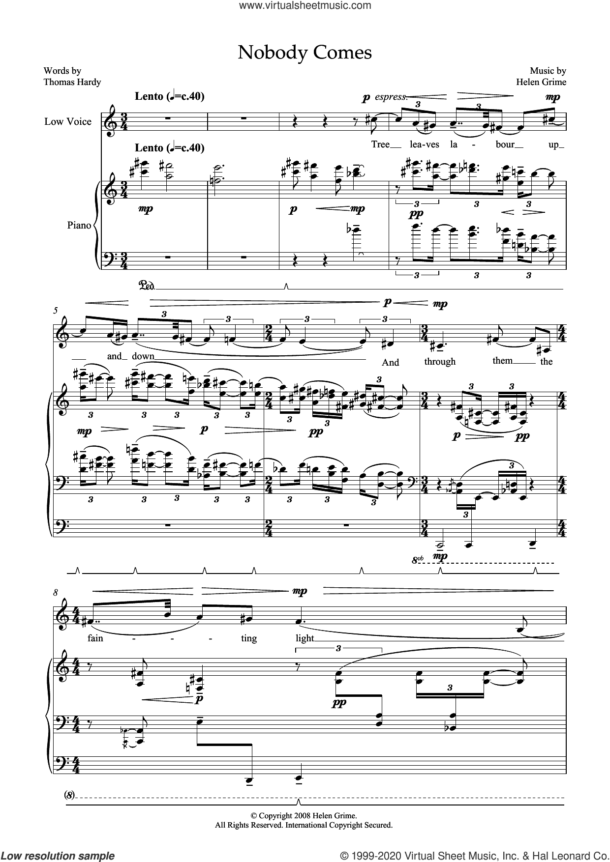 Nobody Comes (for low voice and piano)