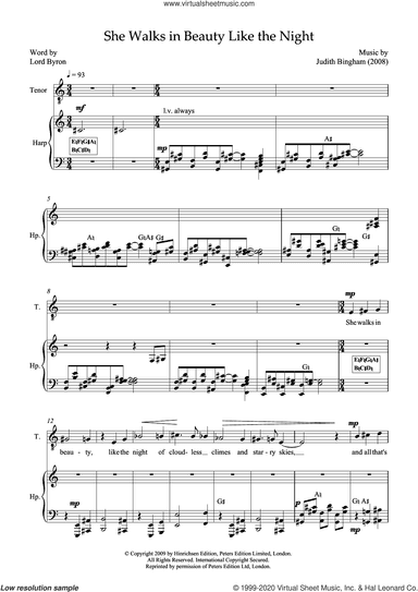 She walks in beauty like the night (for tenor and harp)