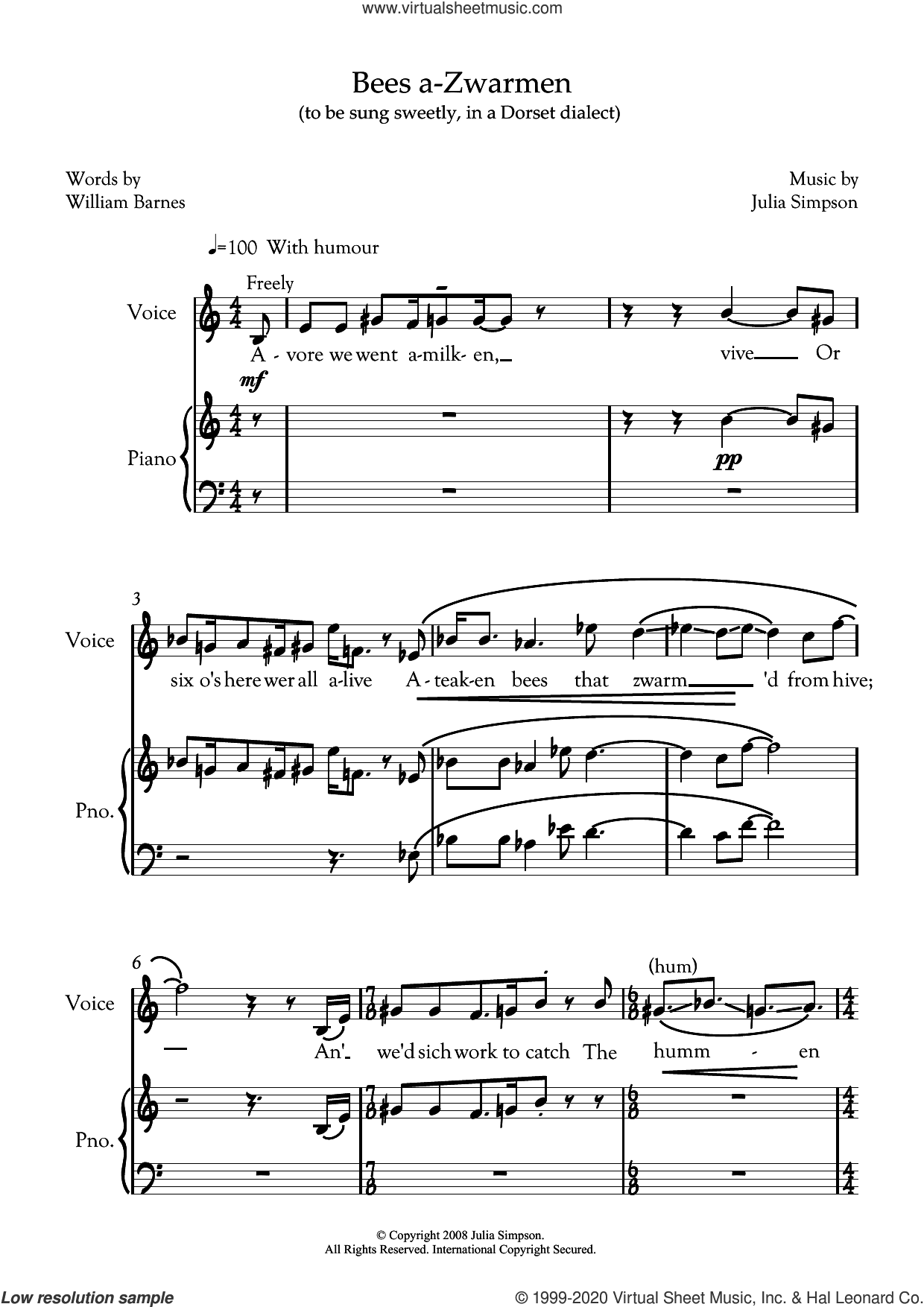 Bees a-zwarmen (for mezzo-soprano and piano)
