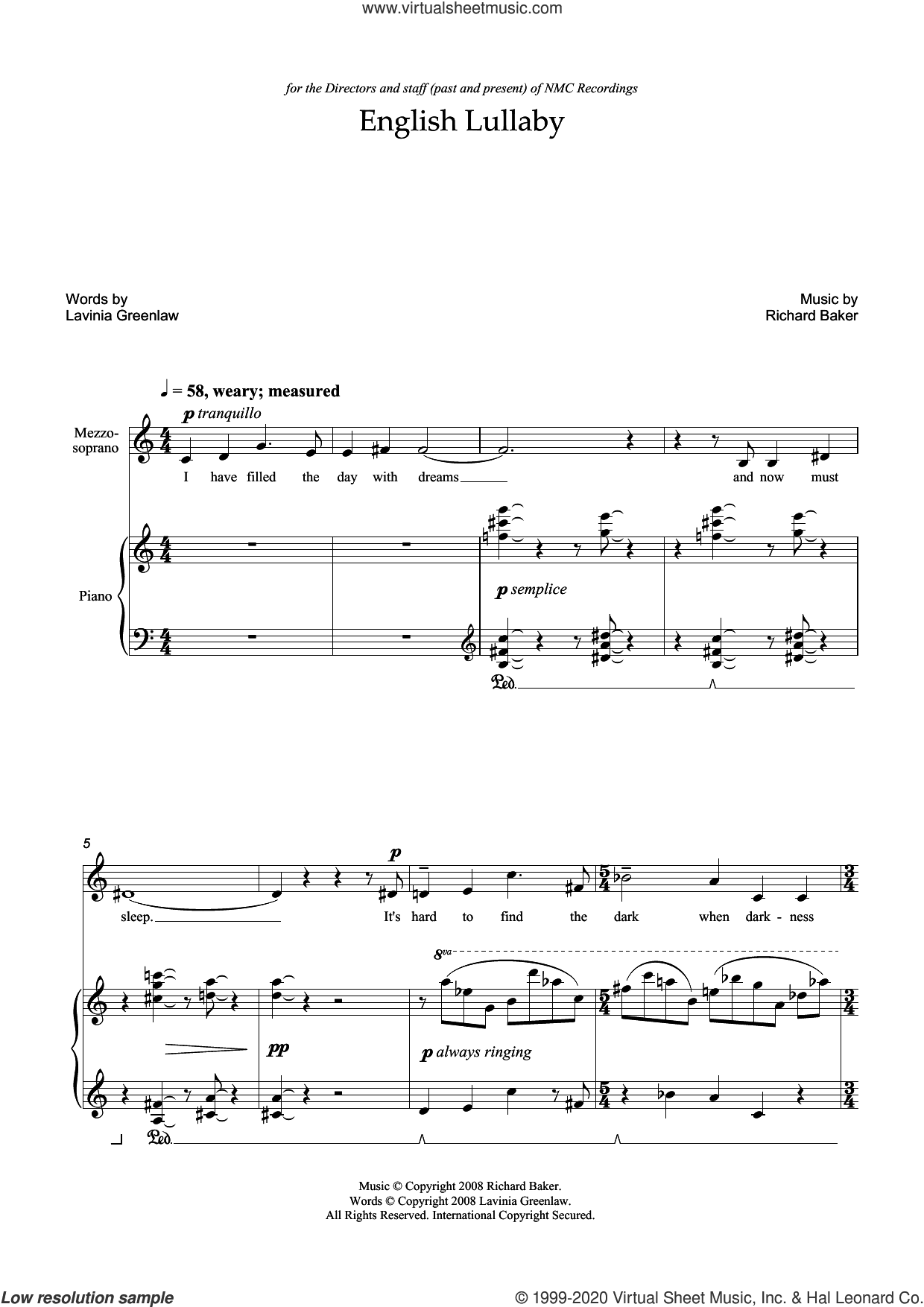 English Lullaby (for mezzo-soprano and piano)