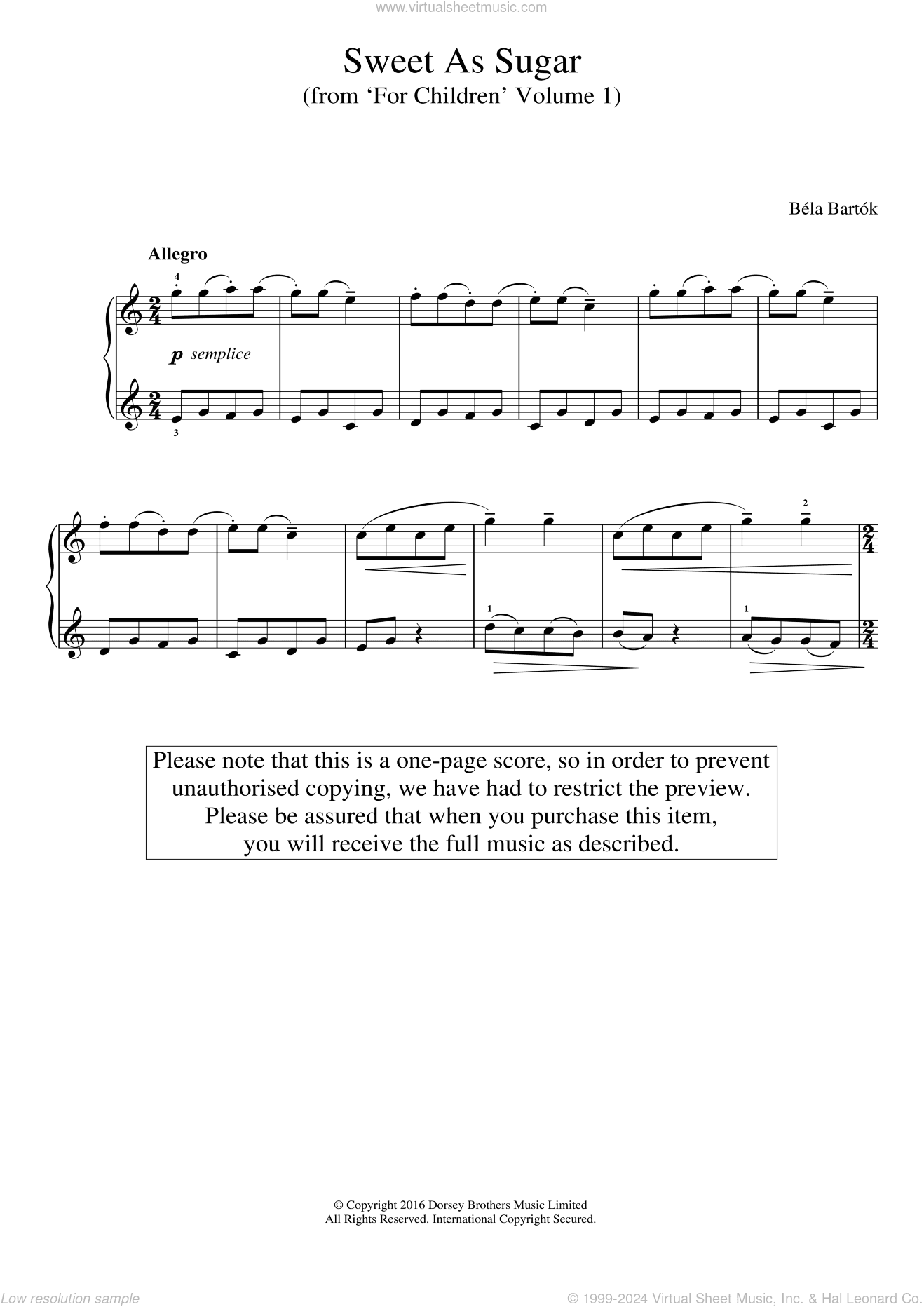 Sweet As Sugar (from 'For Children', Volume 1)