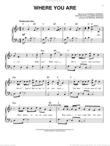Where You Are (from Moana), (easy)