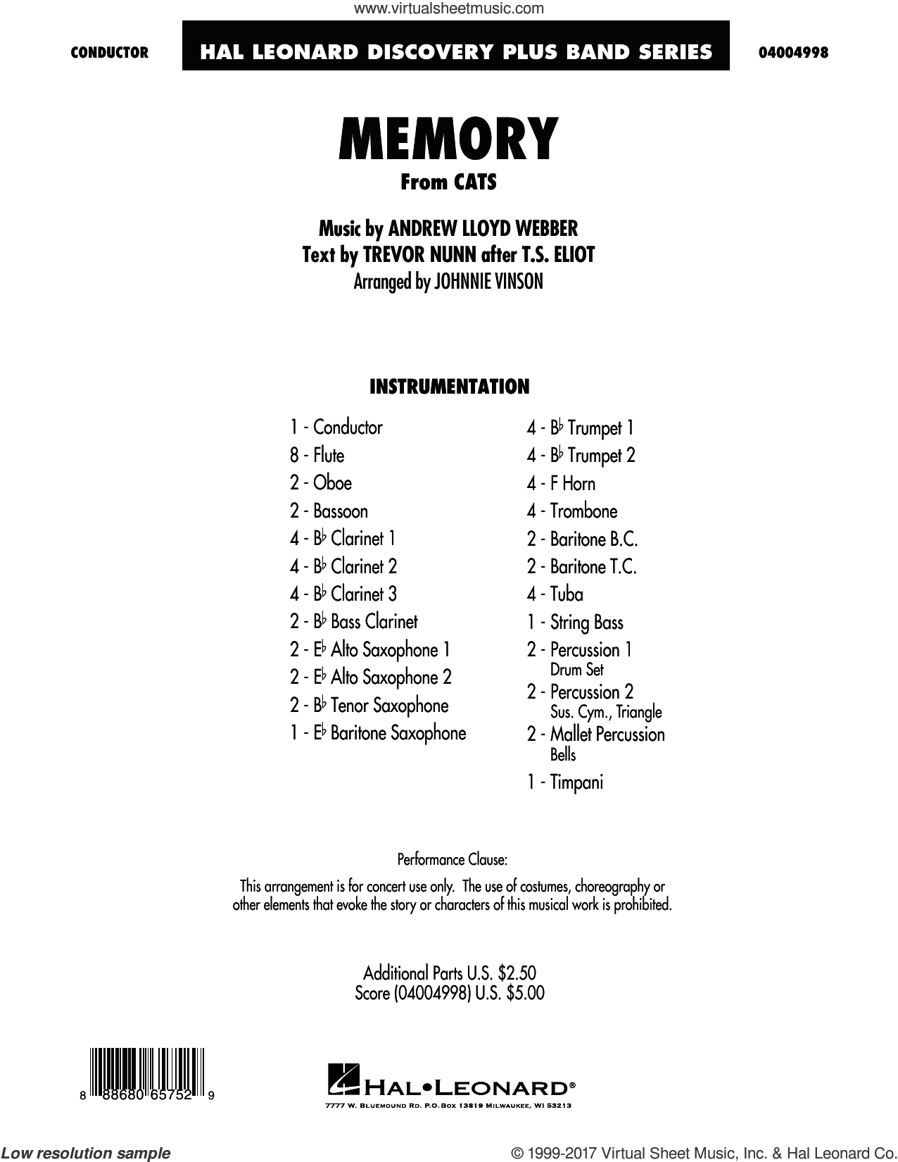 Memory (from Cats) (arr. Johnnie Vinson)