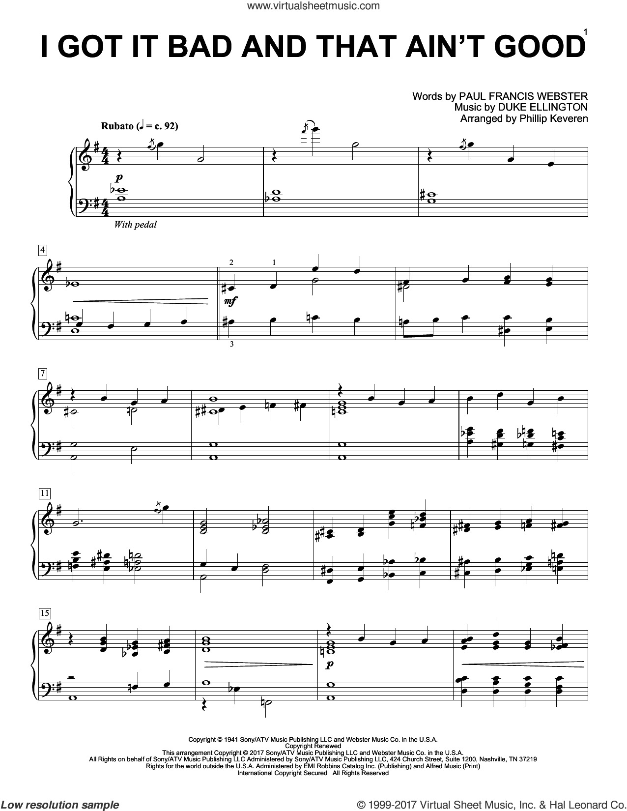 I Got It Bad And That Ain't Good (arr. Phillip Keveren)