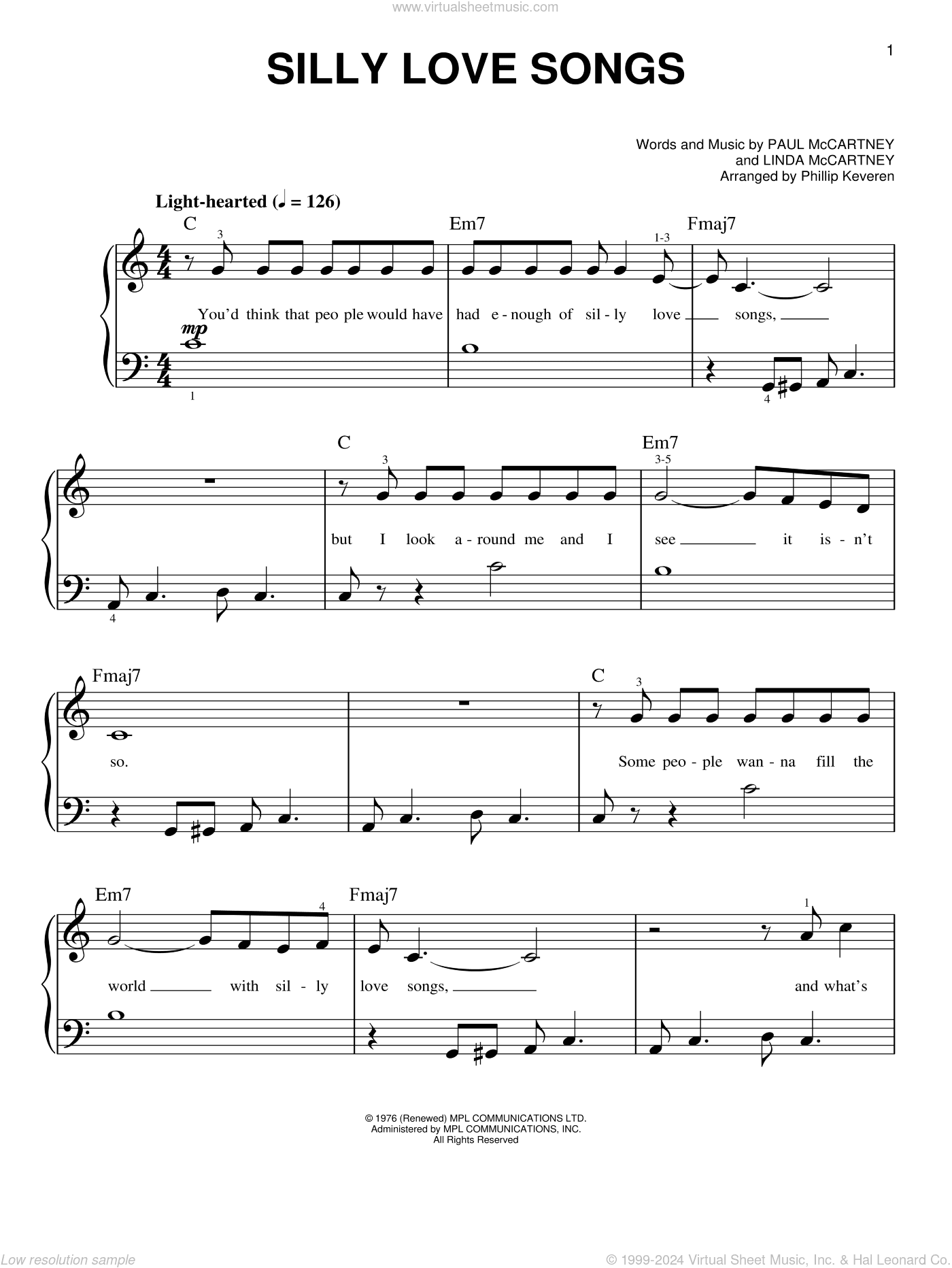 Silly Love Songs (arr. Phillip Keveren)