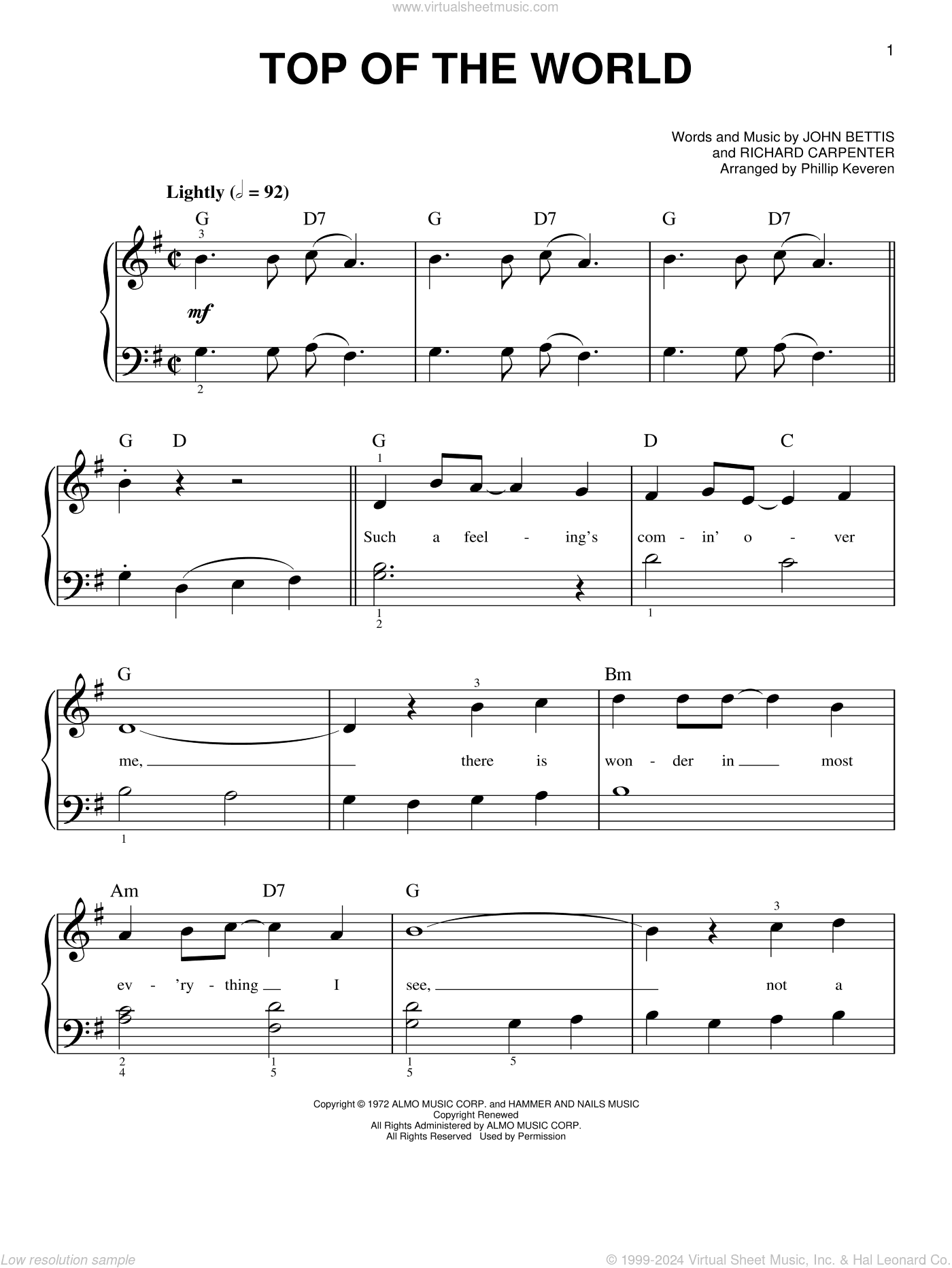 Top Of The World (arr. Phillip Keveren)
