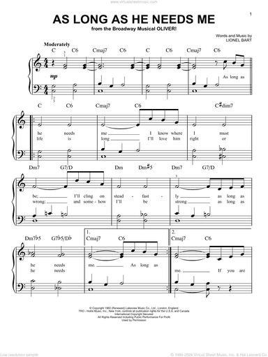 As Long As He Needs Me, (beginner)