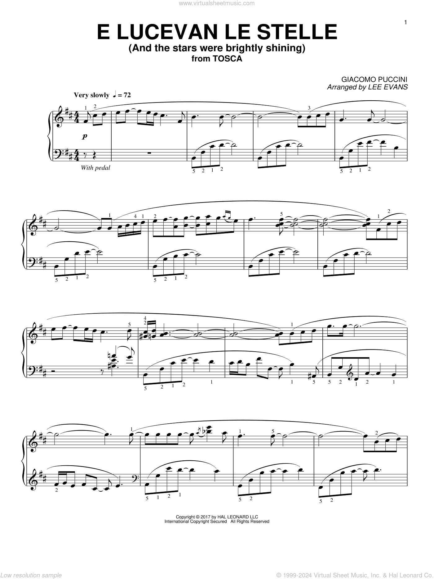 E lucevan le stelle from Tosca (arr. Lee Evans)