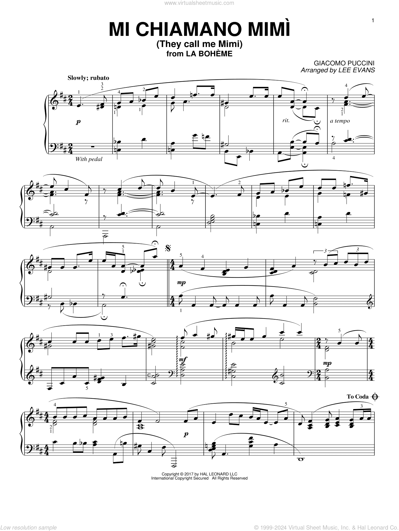 Me Chiamano Mimi (arr. Lee Evans)