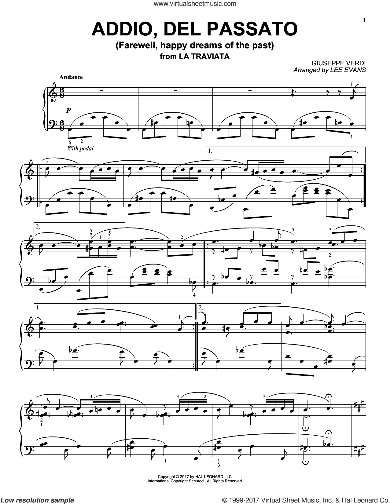 Addio, Del Passatto (arr. Lee Evans)