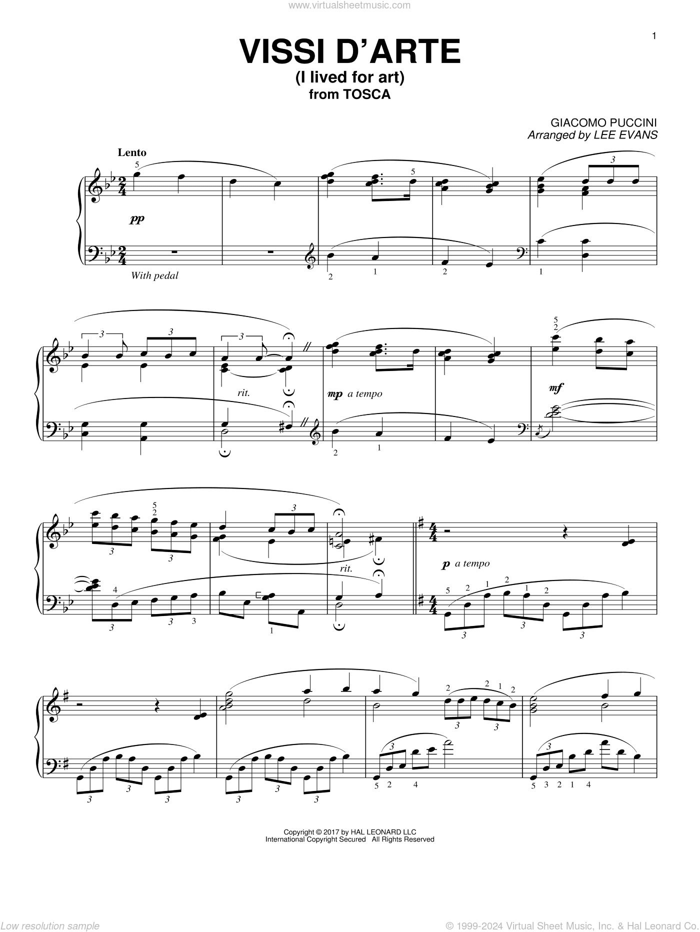 Vissi D'arte (arr. Lee Evans)