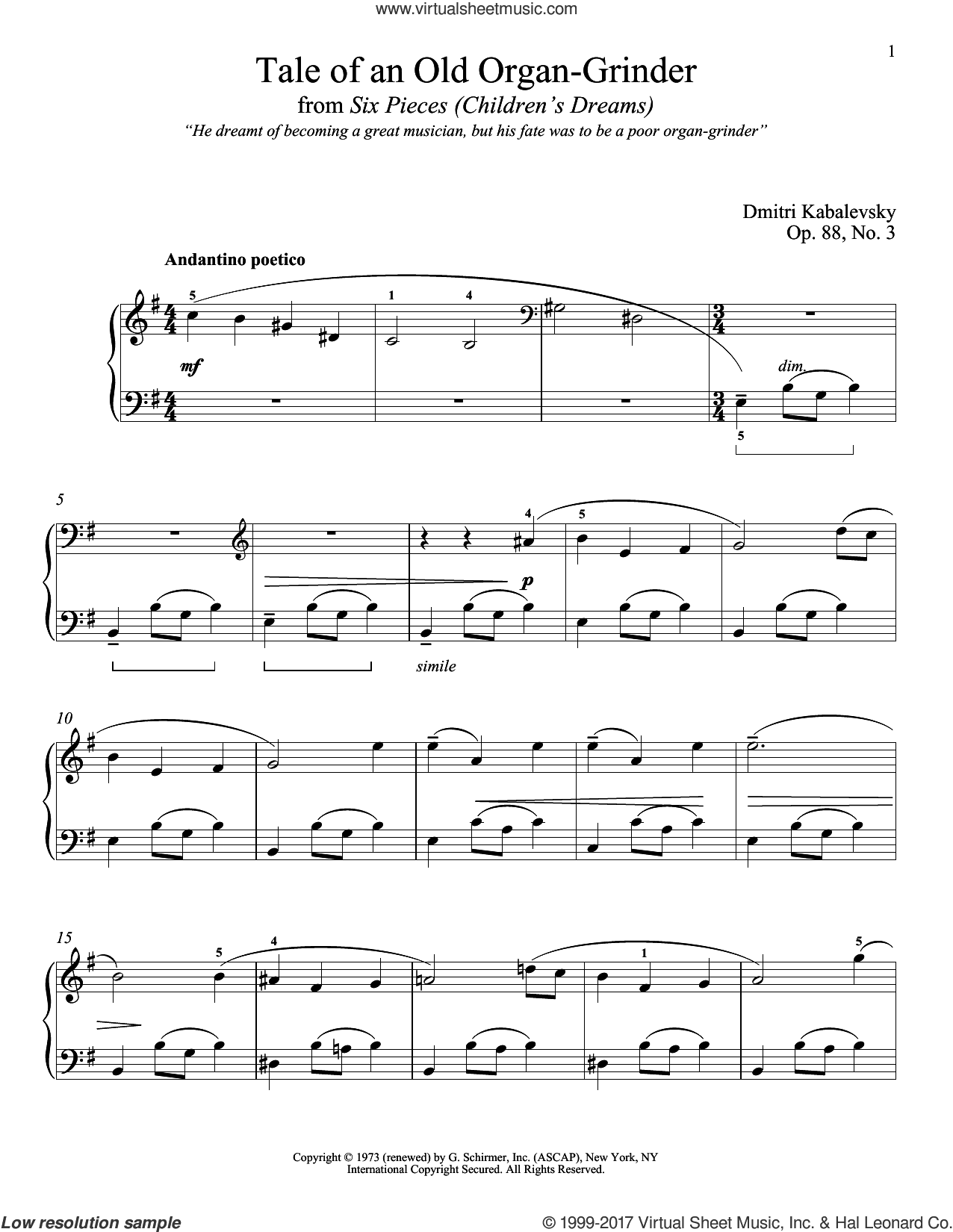 Tale Of An Old Organ-Grinder, Op. 88, No. 3
