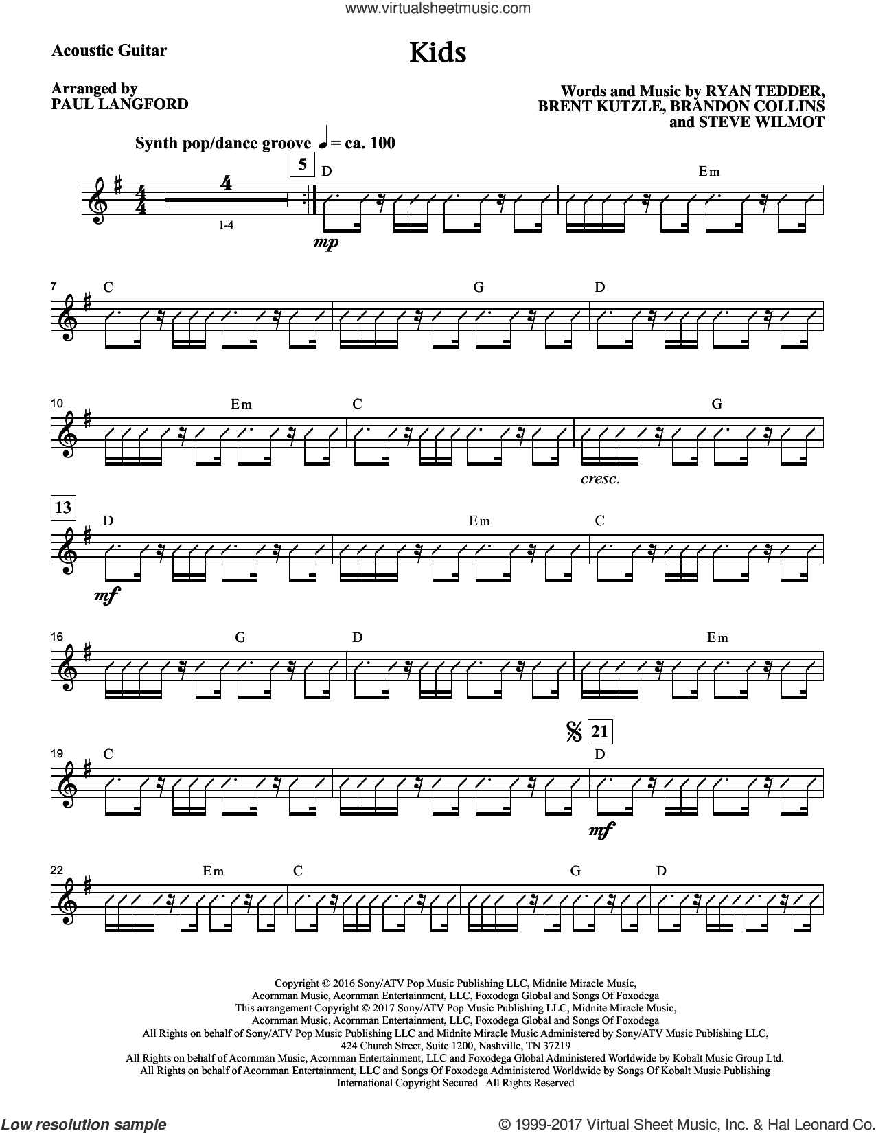 Kids (arr. Paul Langford) (complete set of parts)