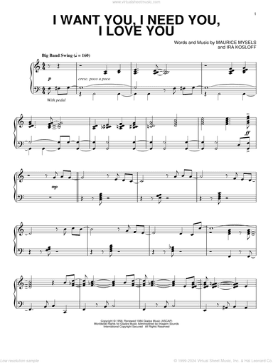 I Want You, I Need You, I Love You [Jazz version]