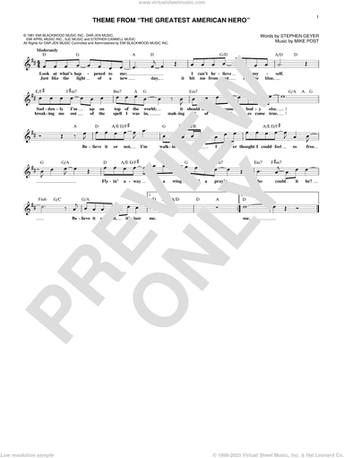 Believe It Or Not (Theme From "The Greatest American Hero")