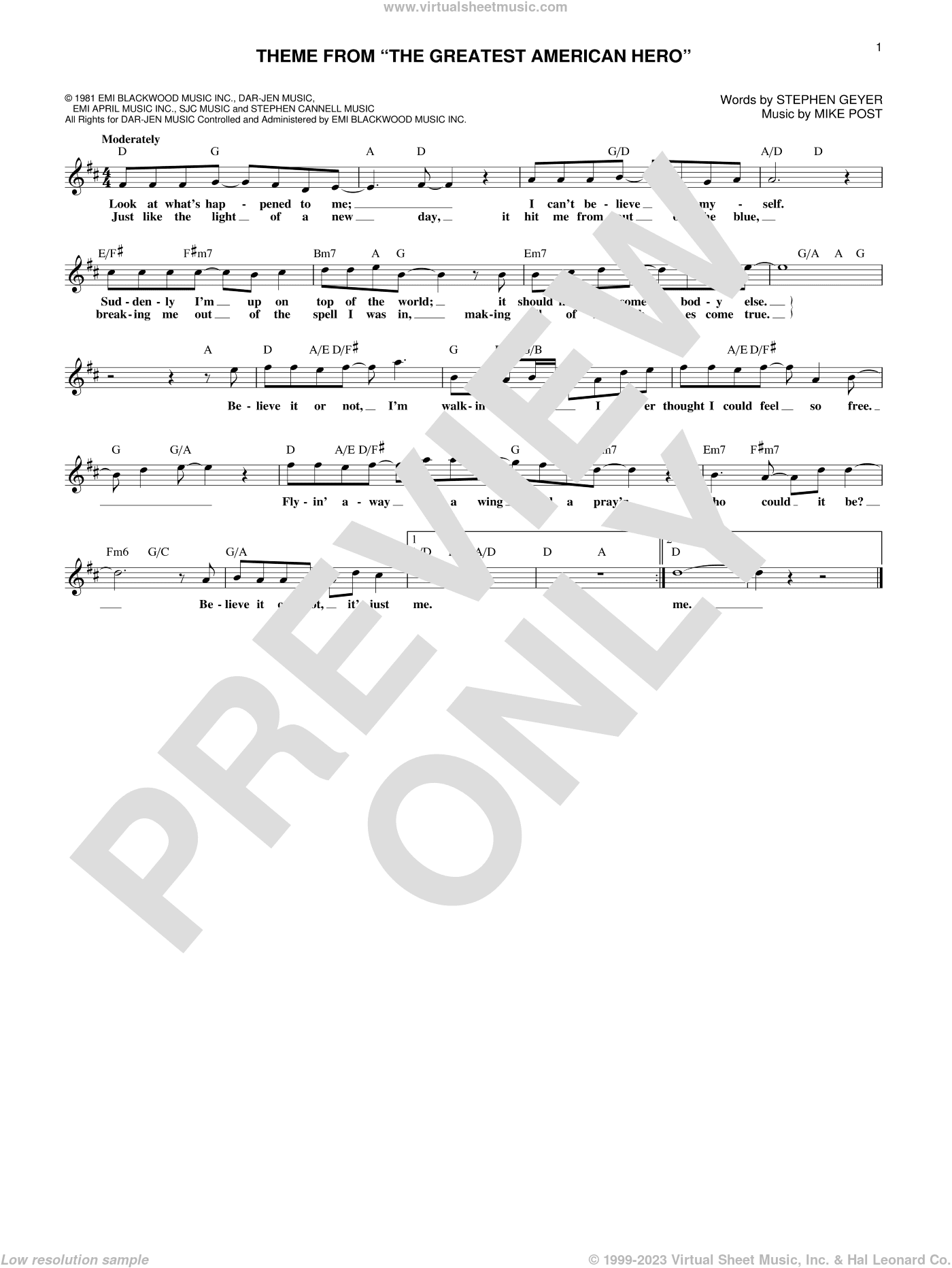 Believe It Or Not (Theme From "The Greatest American Hero")