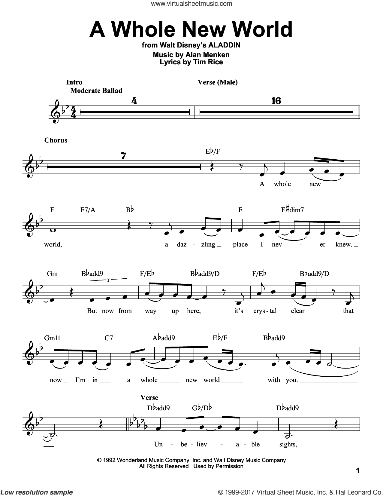 A Whole New World (from Aladdin) (Female part only)