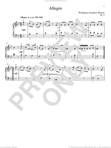 Allegro In B Flat Major, K. 3