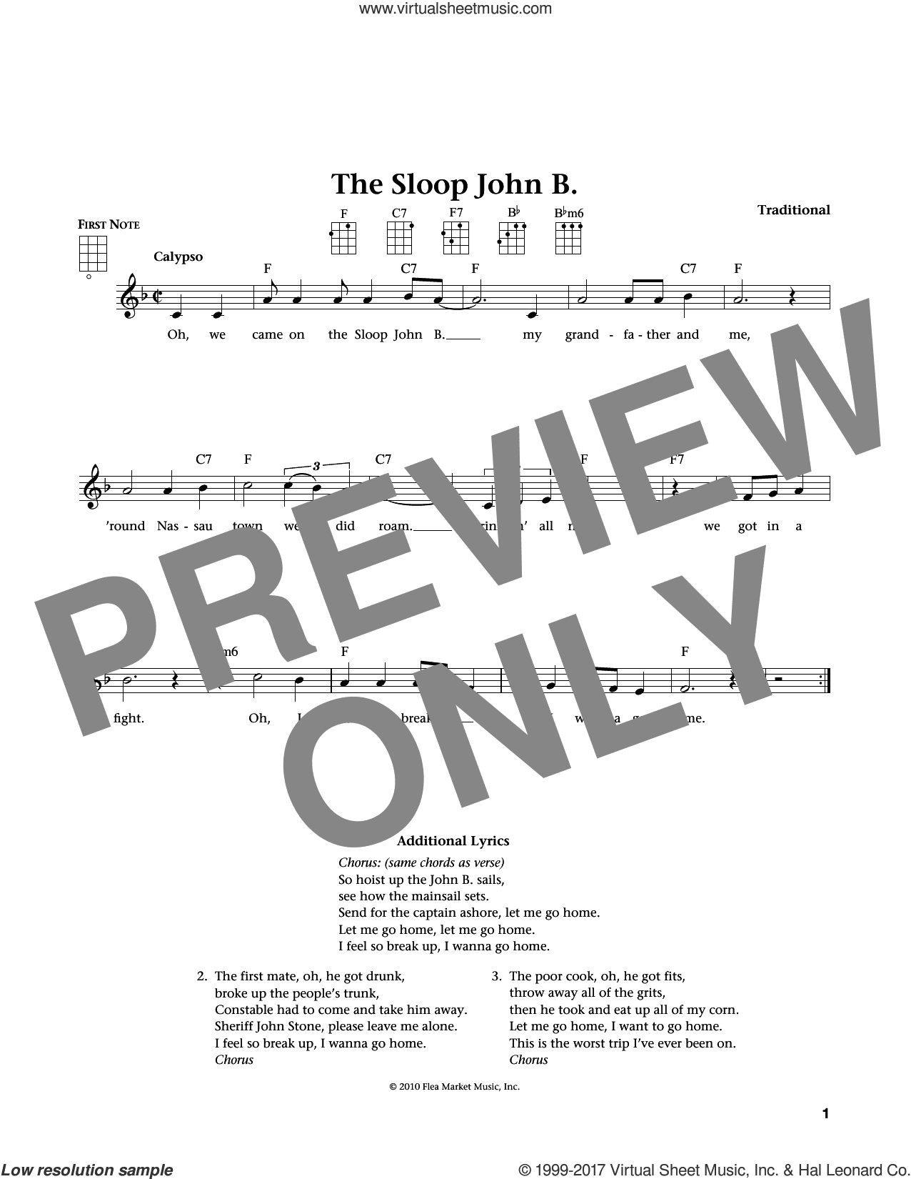 Sloop John B. (from The Daily Ukulele) (arr. Liz and Jim Beloff)