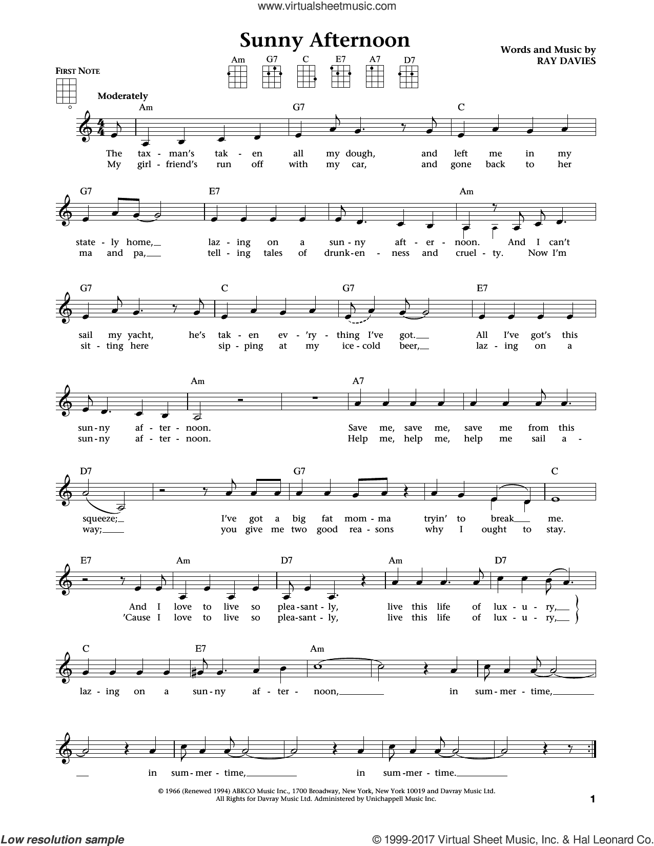 Sunny Afternoon (from The Daily Ukulele) (arr. Liz and Jim Beloff)