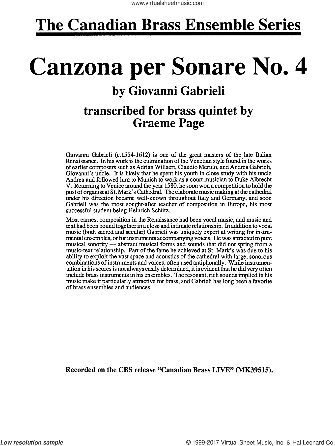 Canzona Per Sonare No. 4 (COMPLETE)