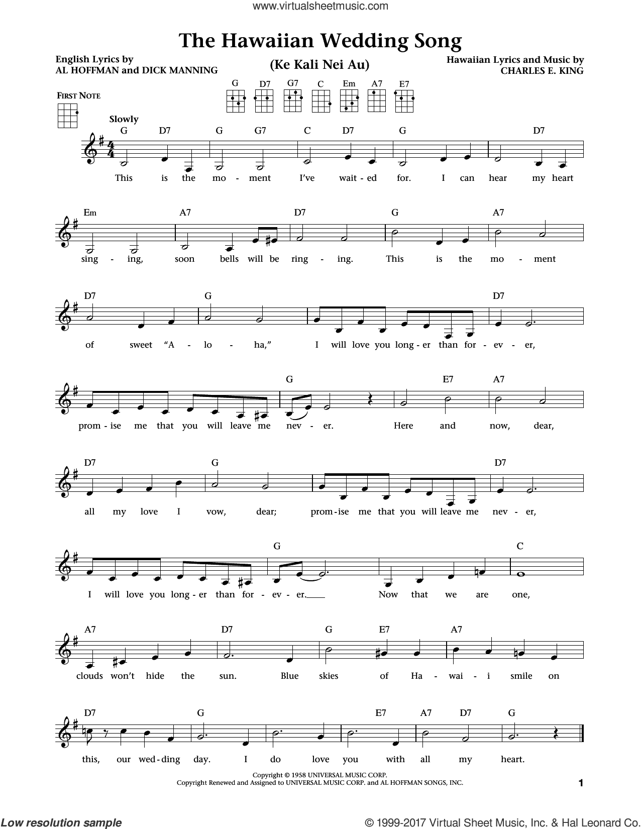 The Hawaiian Wedding Song (Ke Kali Nei Au) (from The Daily Ukulele) (arr. Liz and Jim Beloff)