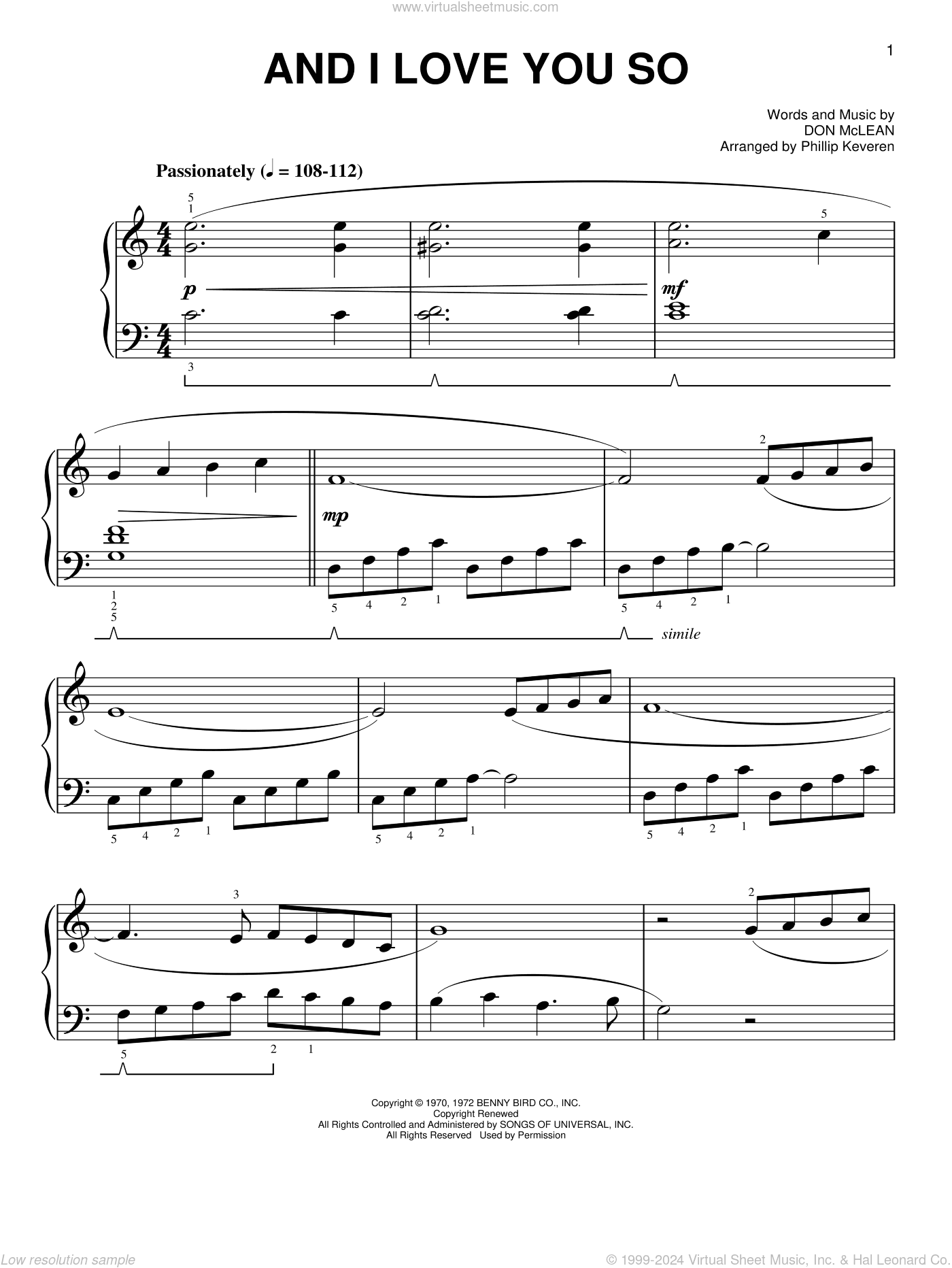 And I Love You So [Classical version] (arr. Phillip Keveren)