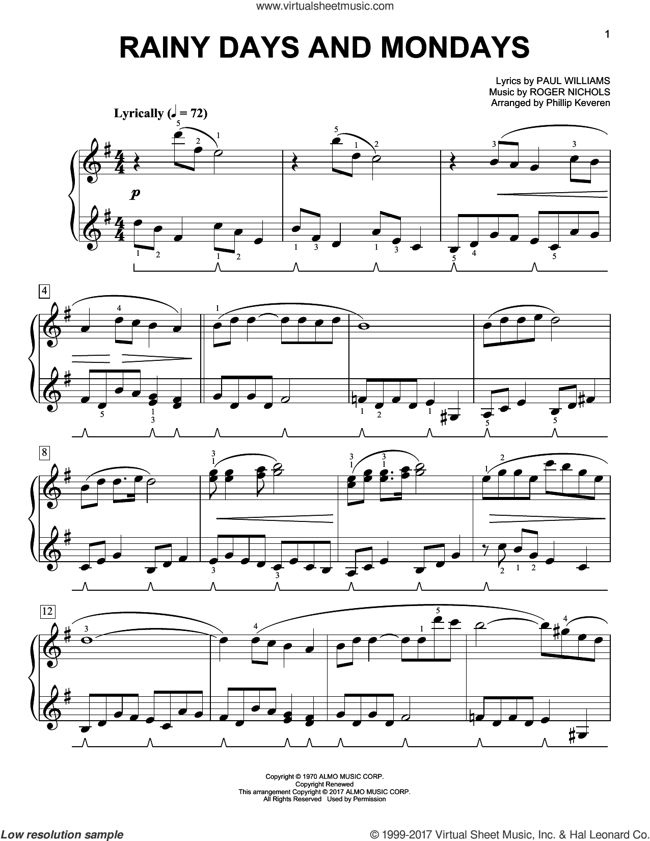 Rainy Days And Mondays [Classical version] (arr. Phillip Keveren)