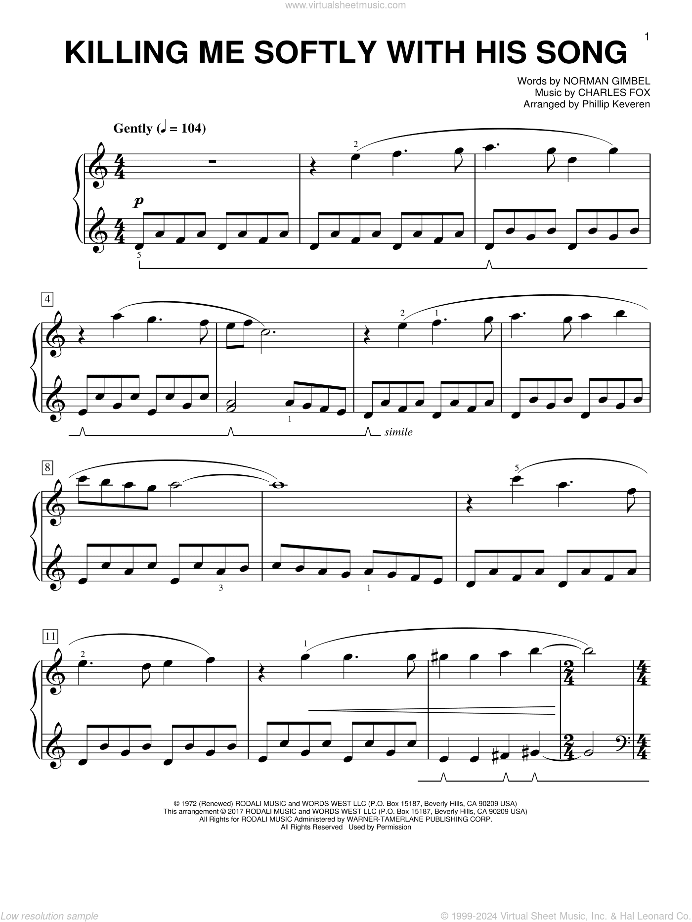Killing Me Softly With His Song [Classical version] (arr. Phillip Keveren)