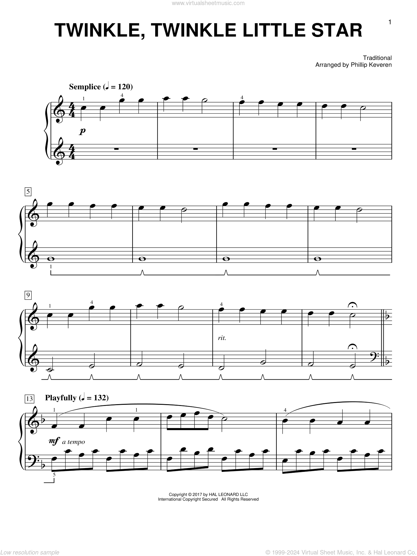 Twinkle, Twinkle Little Star [Classical version] (arr. Phillip Keveren)