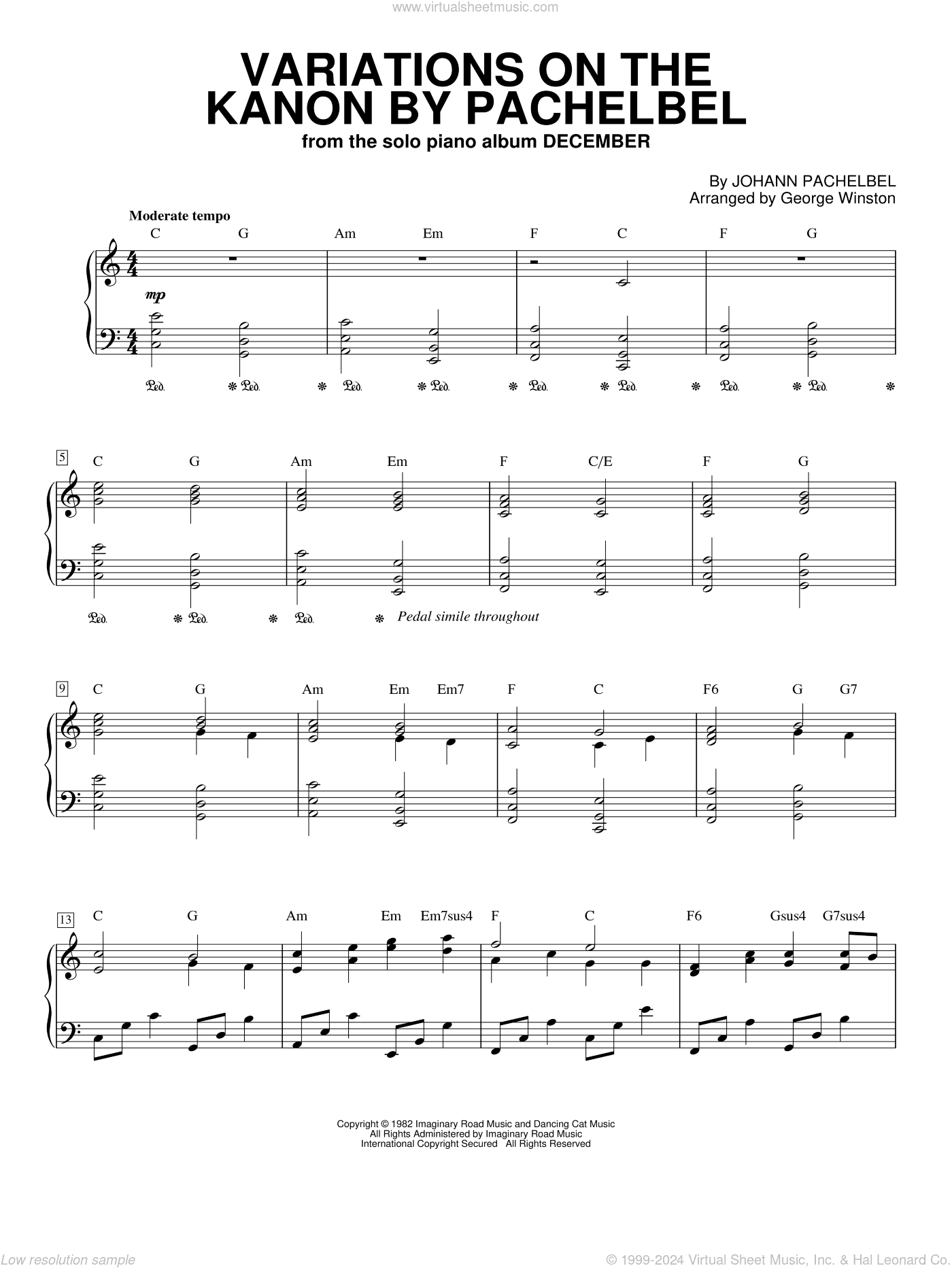 Variations On The Kanon By Pachelbel, (intermediate)