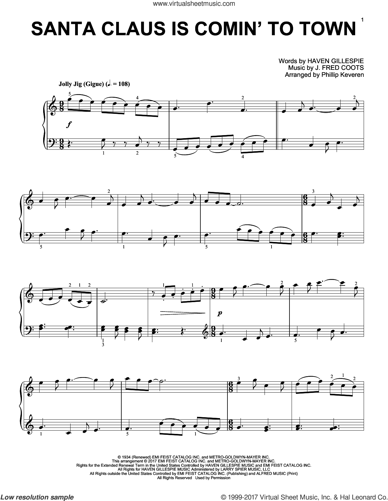 Santa Claus Is Comin' To Town [Classical version] (arr. Phillip Keveren)