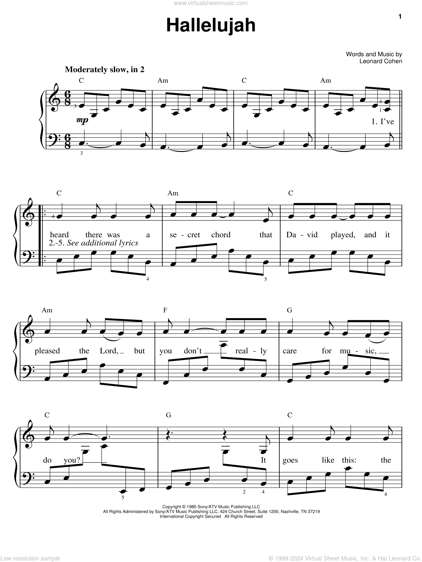 Hallelujah, (easy)