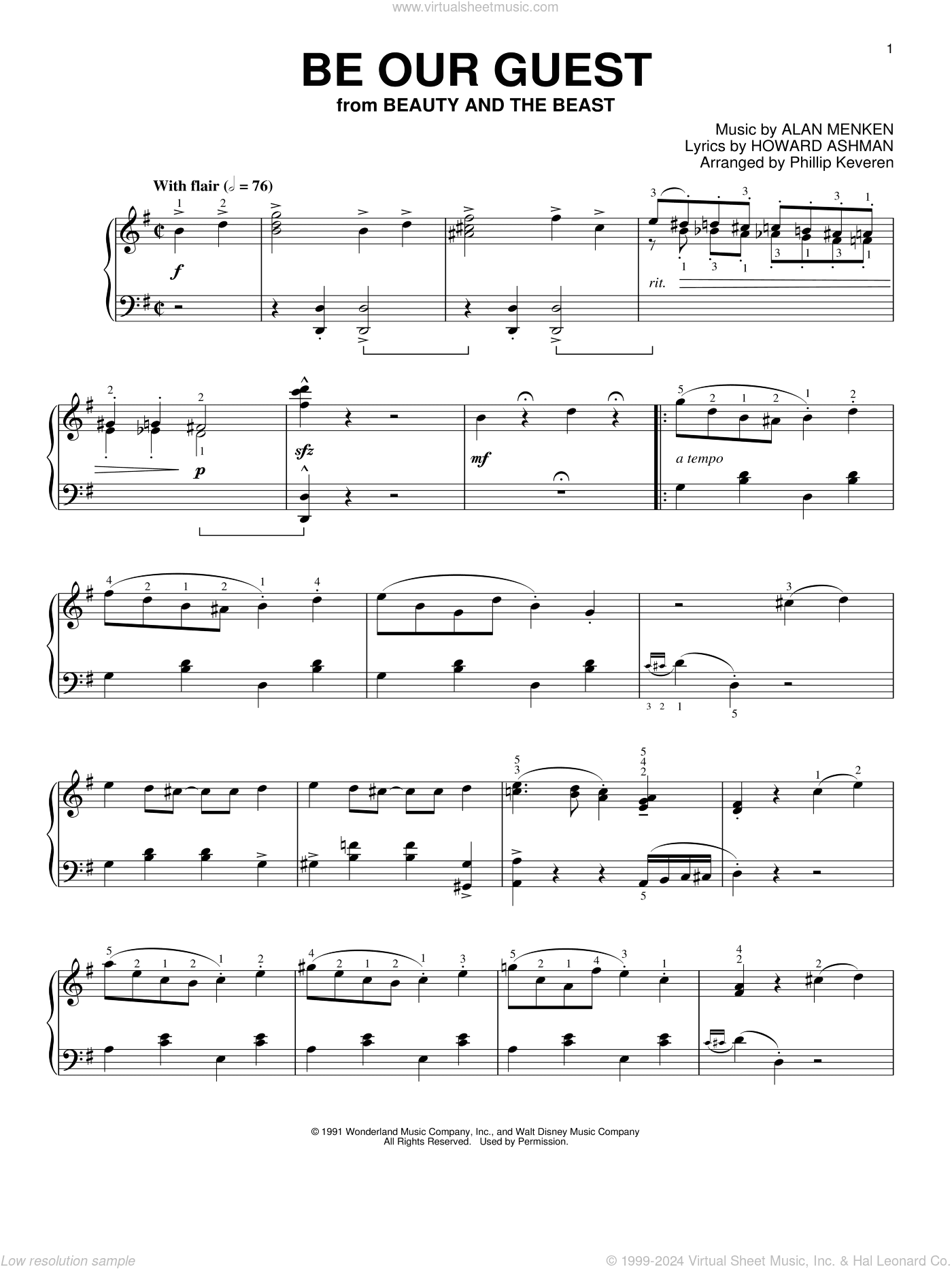 Be Our Guest [Ragtime version] (from Beauty And The Beast) (arr. Phillip Keveren)