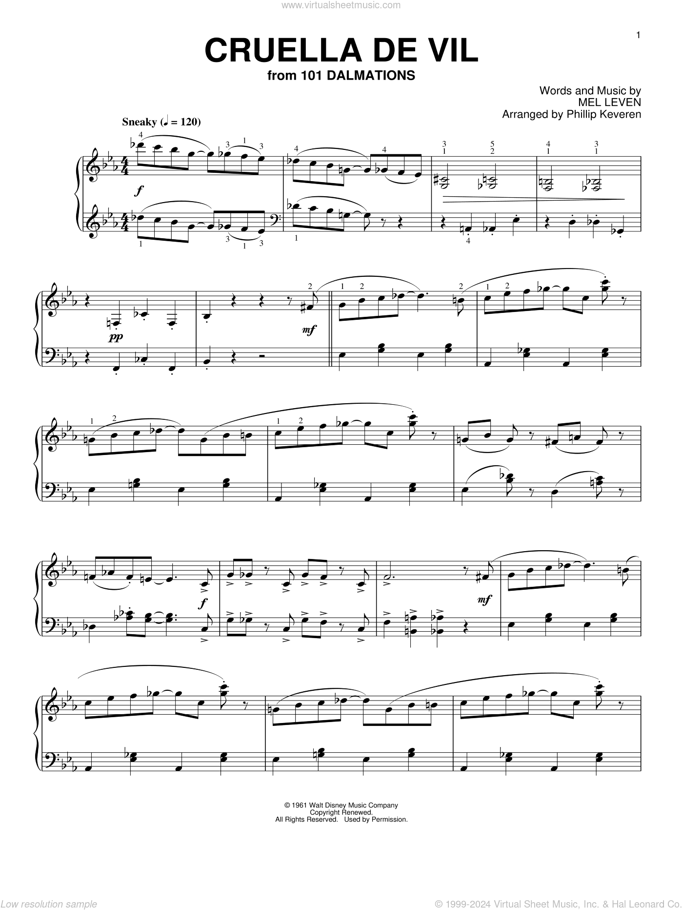 Cruella De Vil [Ragtime version] (from 101 Dalmations) (arr. Phillip Keveren)