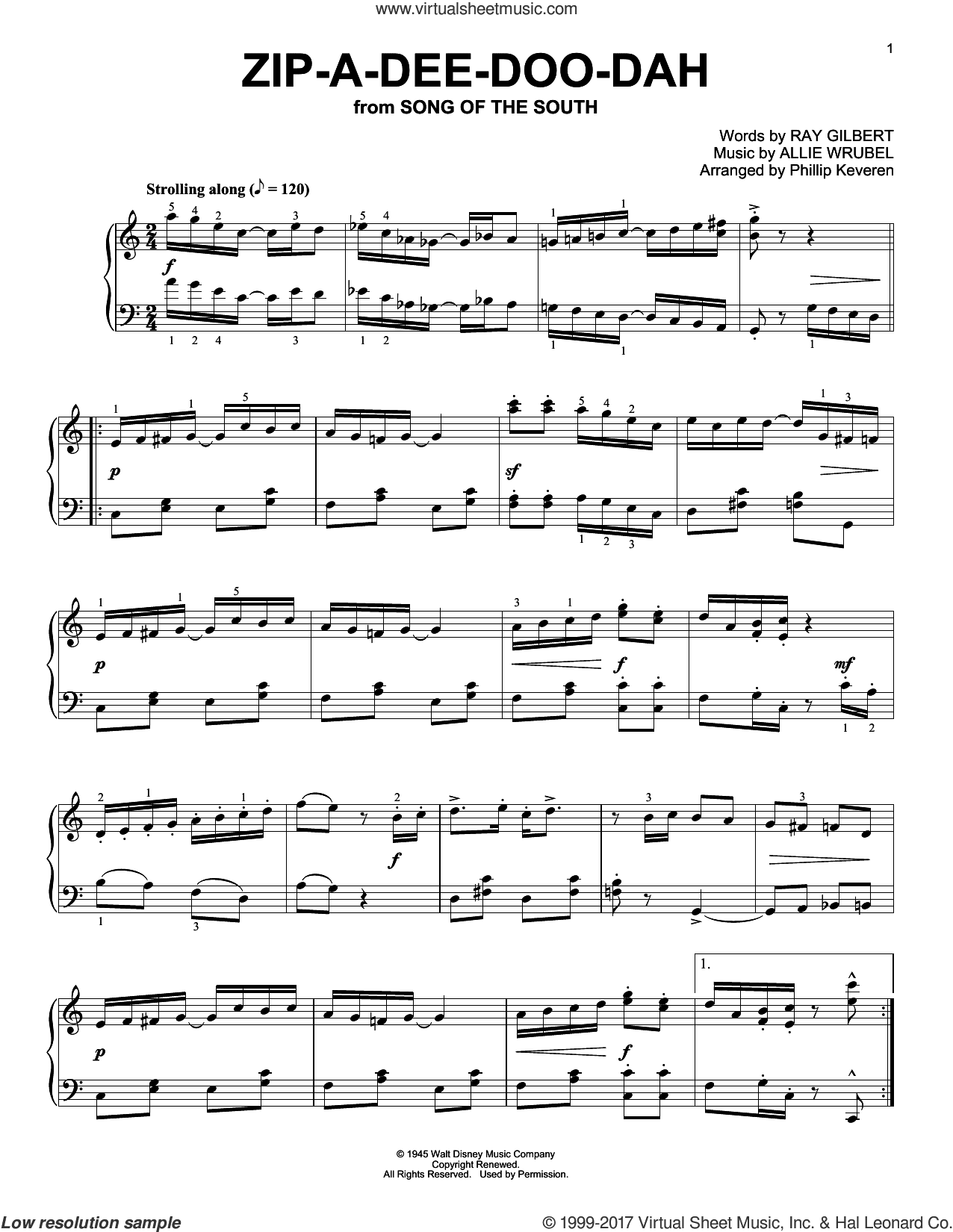 Zip-A-Dee-Doo-Dah (from Song Of The South) [Ragtime version] (arr. Phillip Keveren)