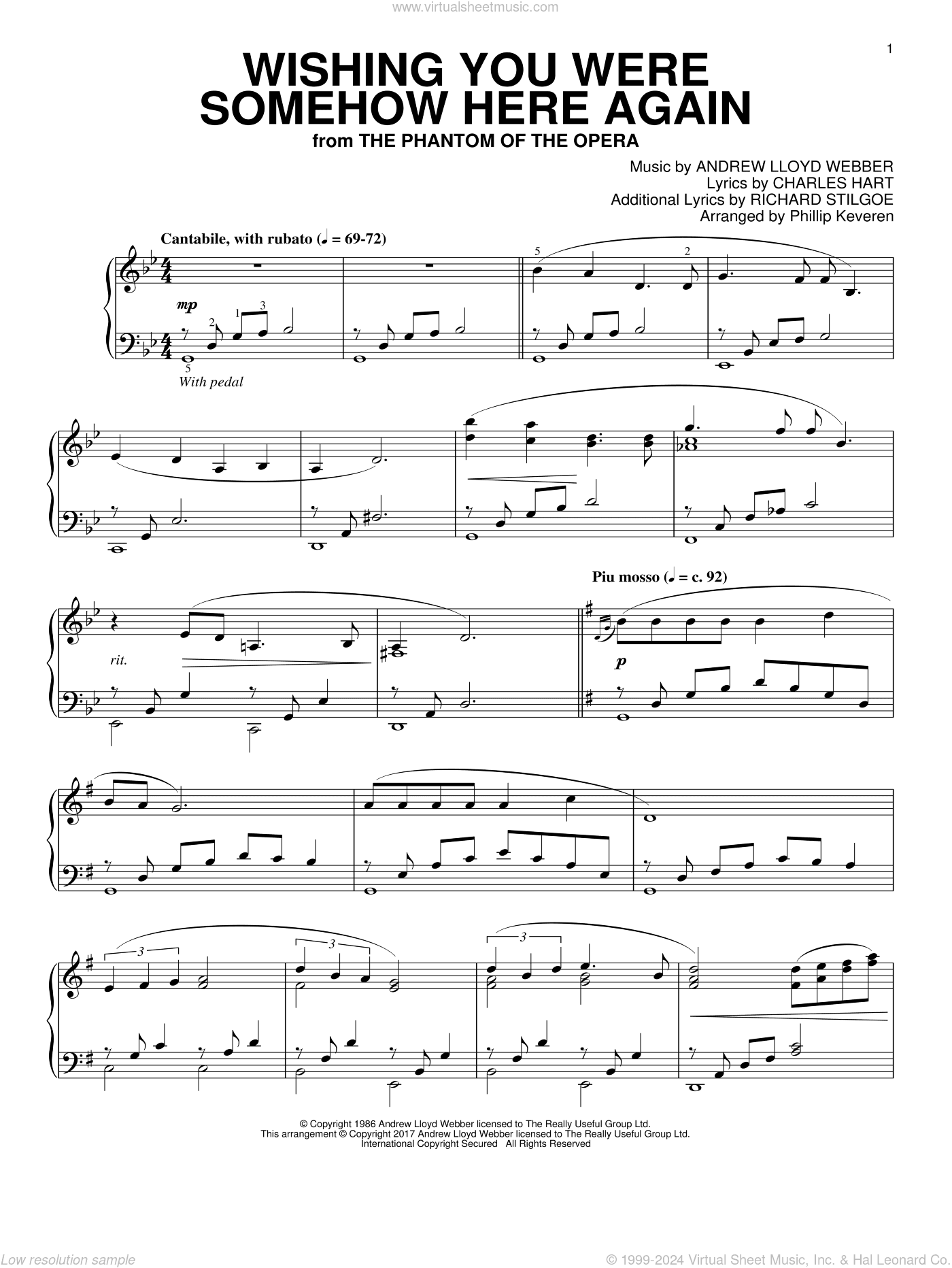 Wishing You Were Somehow Here Again (from The Phantom Of The Opera) (arr. Phillip Keveren)