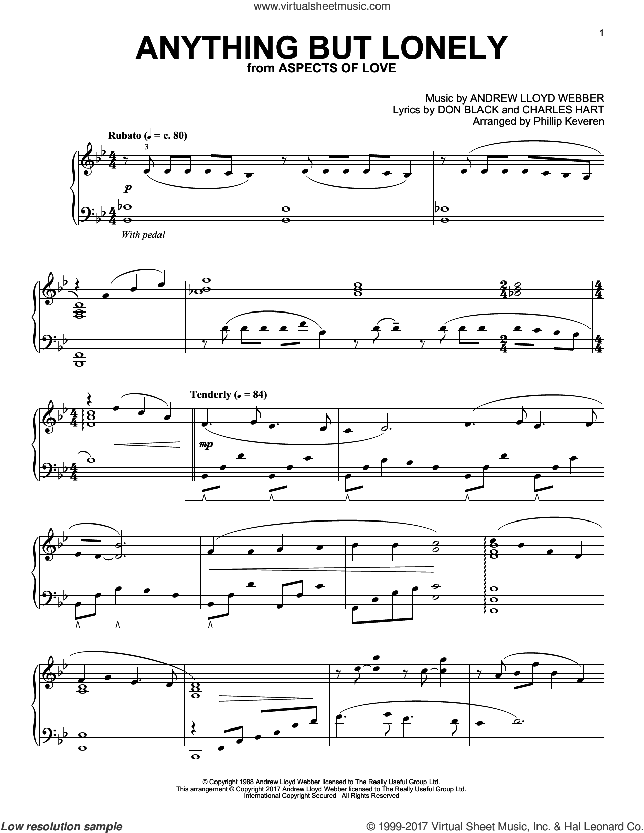 Anything But Lonely (from Aspects Of Love) (arr. Phillip Keveren)